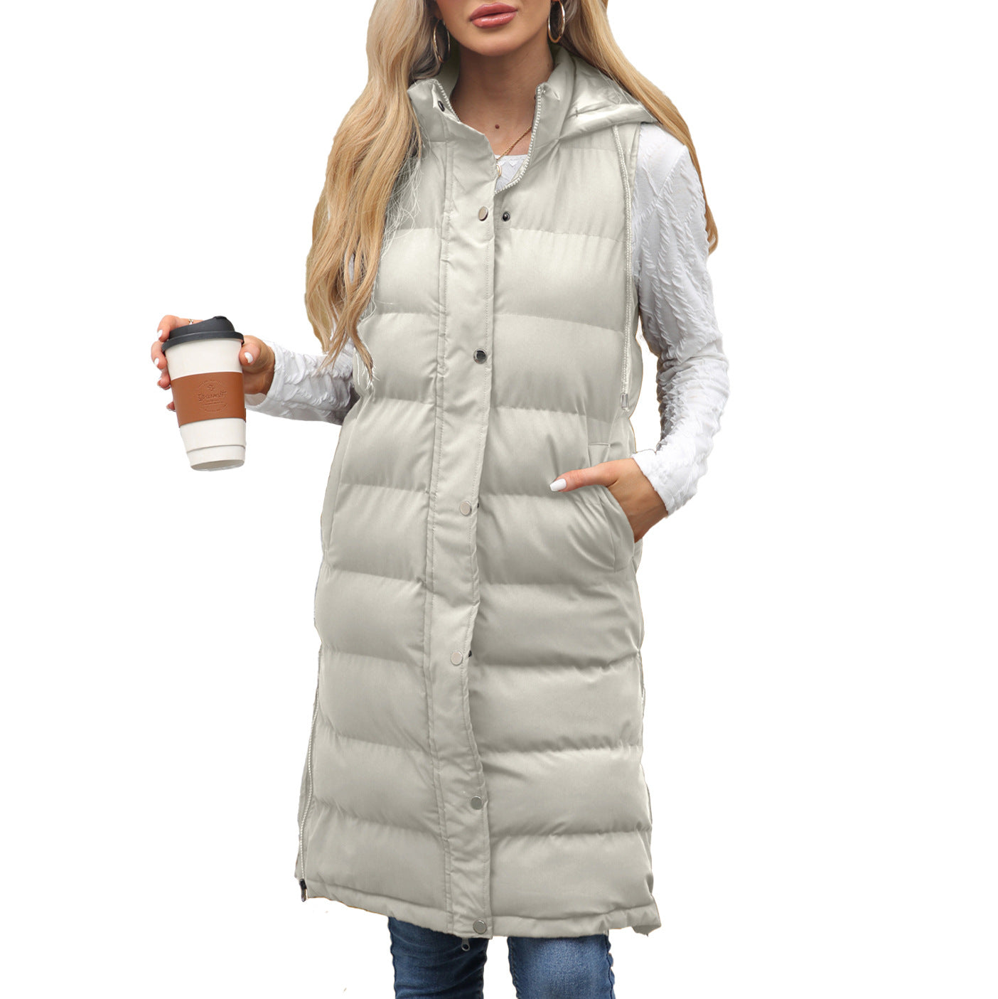 Kutsara - Casual Sleeveless Hooded Long Vest