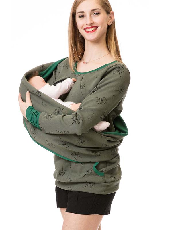 Heidi-Mode Maternity Chaps, Nurse Sweatshirts, Floral Print, Pockets, Zipper, Nursing Clothing