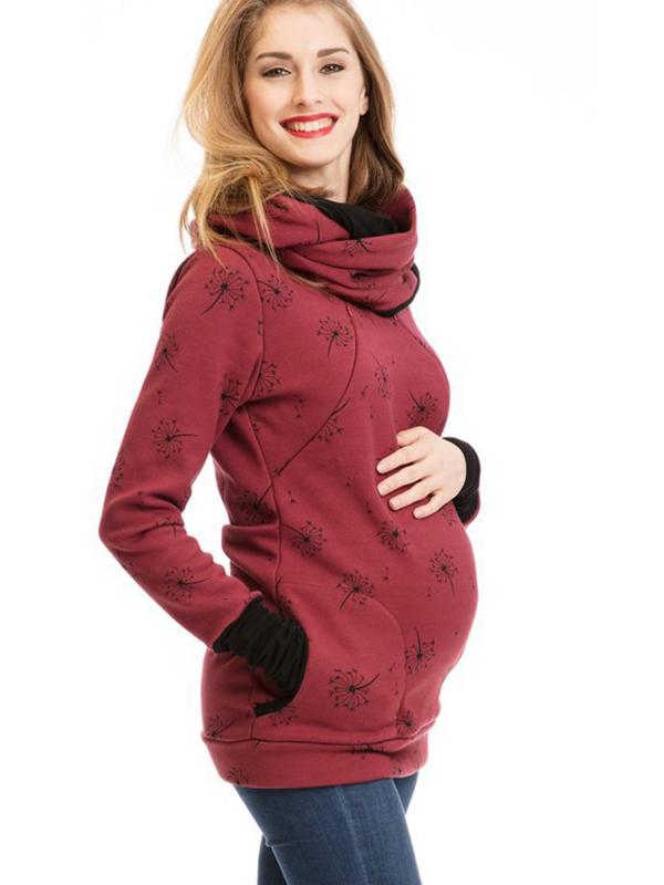 Heidi-Mode Maternity Chaps, Nurse Sweatshirts, Floral Print, Pockets, Zipper, Nursing Clothing
