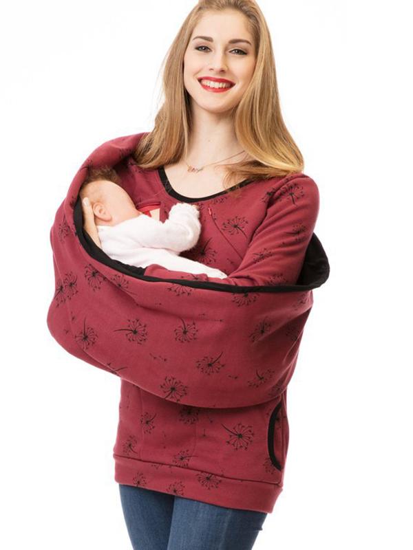 Heidi-Mode Maternity Chaps, Nurse Sweatshirts, Floral Print, Pockets, Zipper, Nursing Clothing