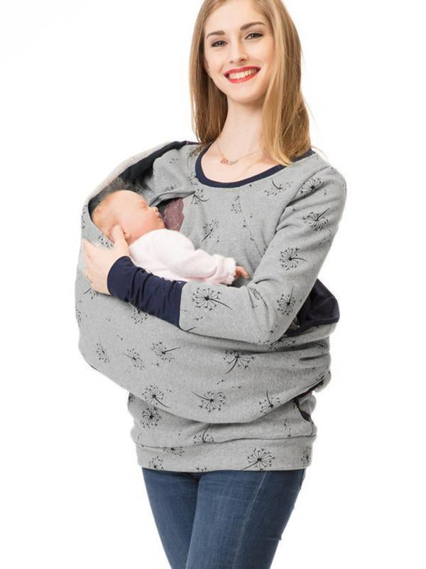 Heidi-Mode Maternity Chaps, Nurse Sweatshirts, Floral Print, Pockets, Zipper, Nursing Clothing