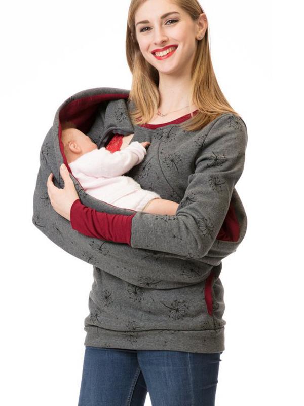 Heidi-Mode Maternity Chaps, Nurse Sweatshirts, Floral Print, Pockets, Zipper, Nursing Clothing