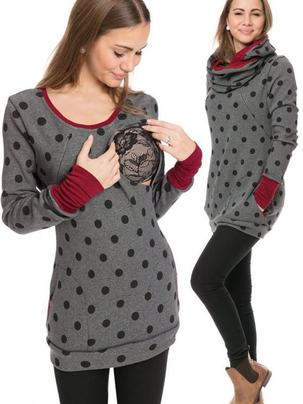 Heidi-Mode Maternity Chaps, Nurse Sweatshirts, Floral Print, Pockets, Zipper, Nursing Clothing