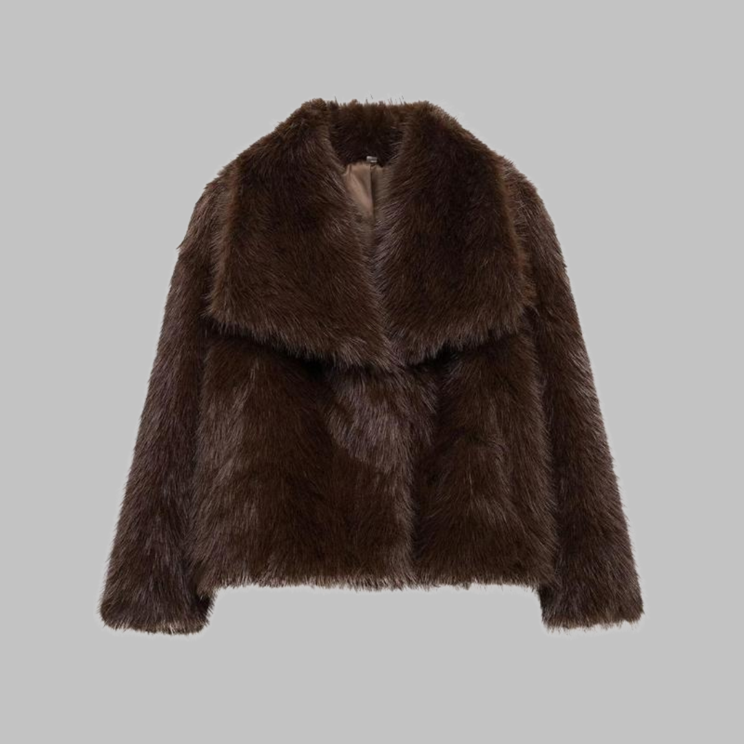 Tatsulok - Classy Long Sleeve Collared Fuzzy Coat