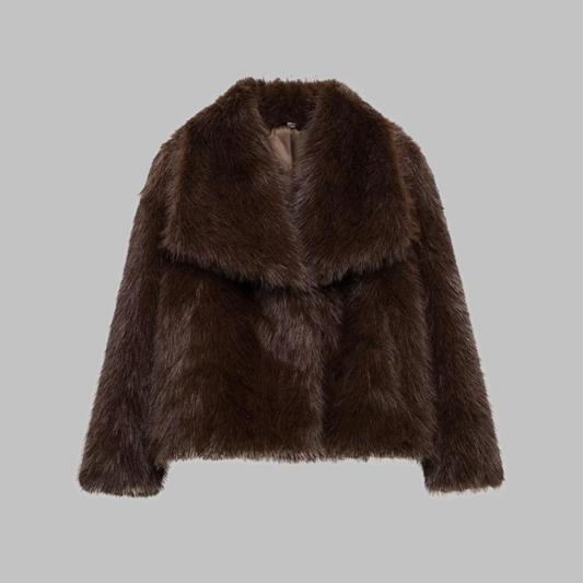 Tatsulok - Classy Long Sleeve Collared Fuzzy Coat