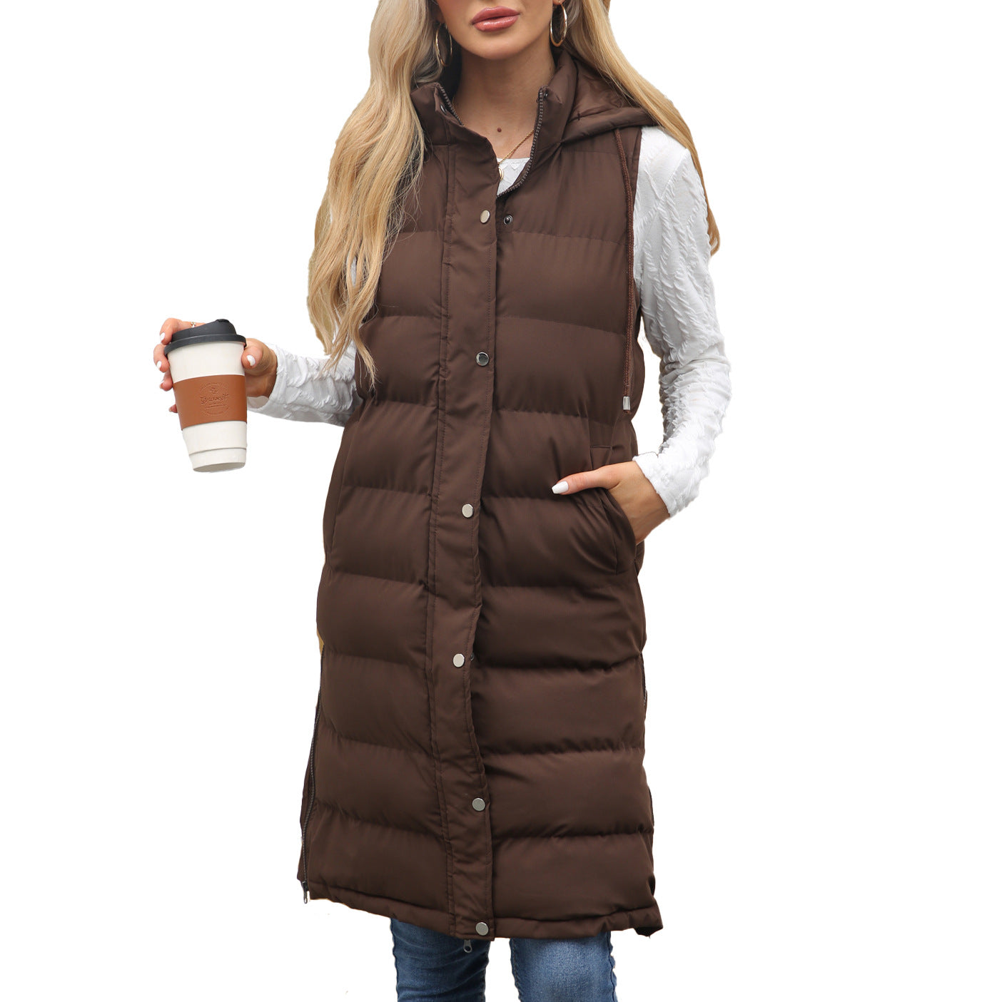 Kutsara - Casual Sleeveless Hooded Long Vest