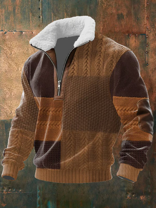 Zipper Sweater With High Collar And Lining