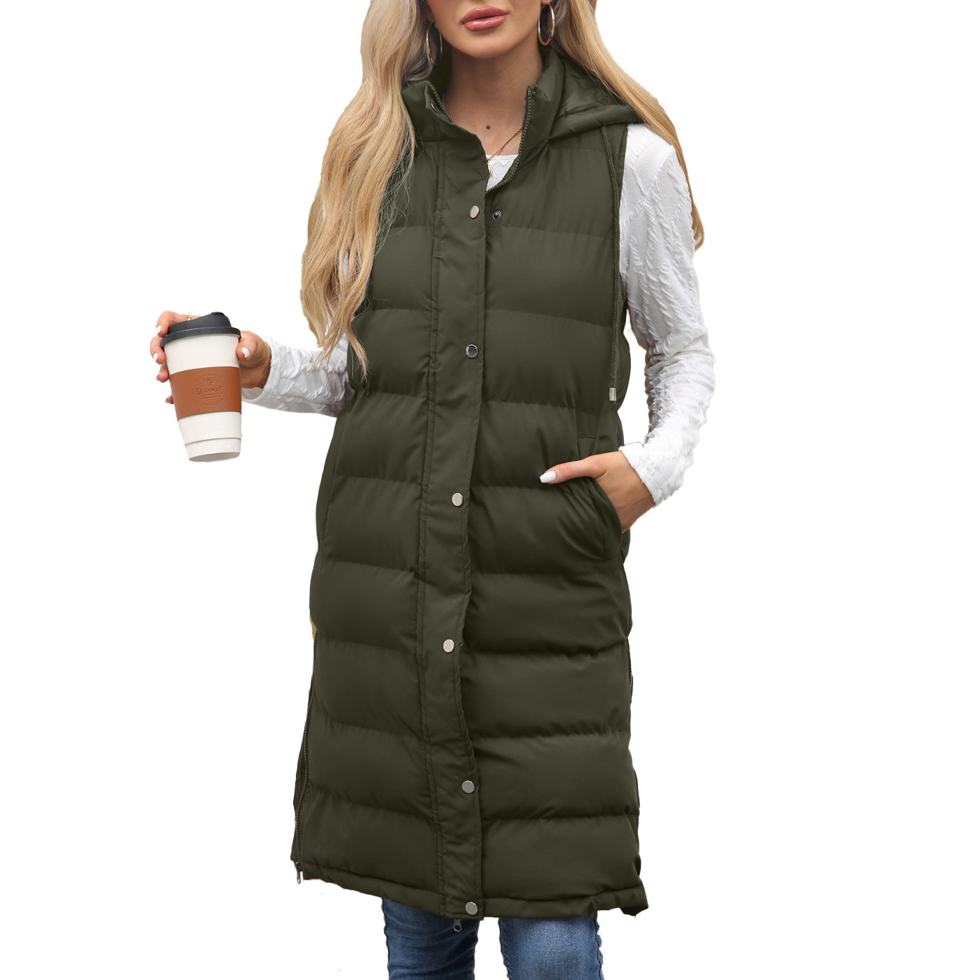 Kutsara - Casual Sleeveless Hooded Long Vest