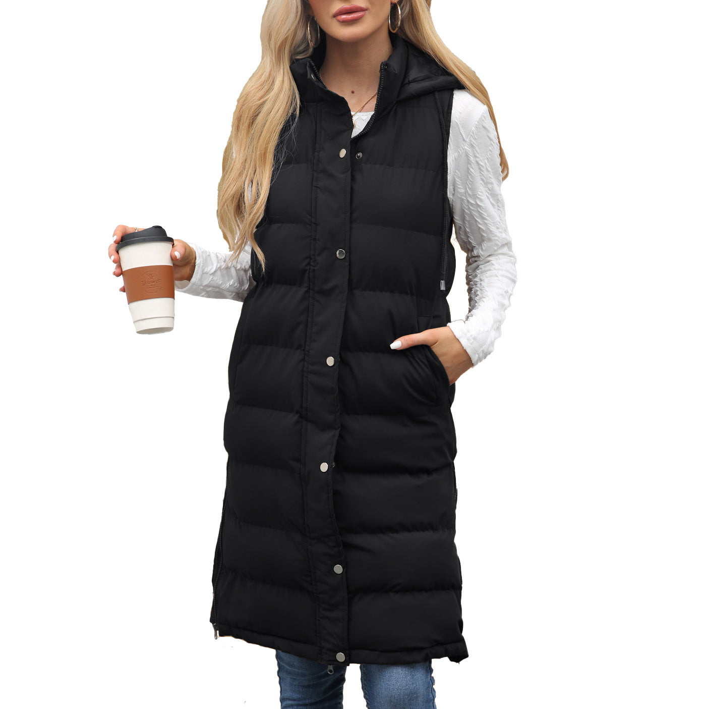 Kutsara - Casual Sleeveless Hooded Long Vest