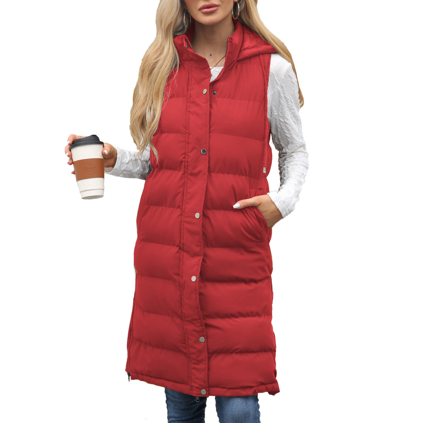 Kutsara - Casual Sleeveless Hooded Long Vest