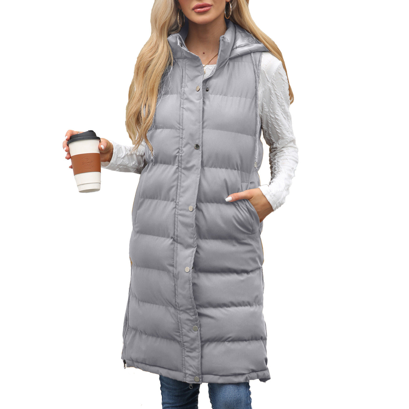 Kutsara - Casual Sleeveless Hooded Long Vest