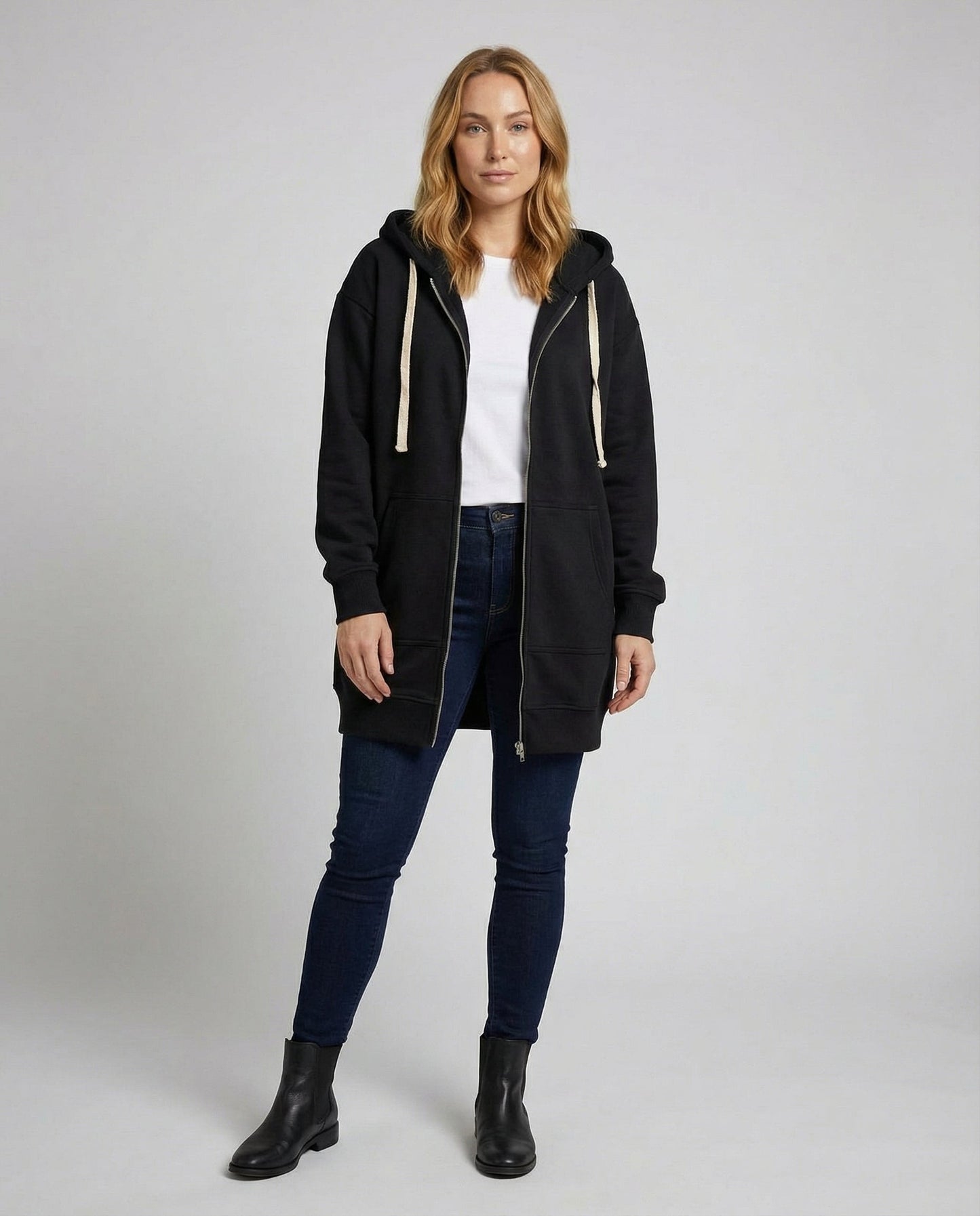 Heidi-Mode | Knee-Length Zip-Up Hoodie