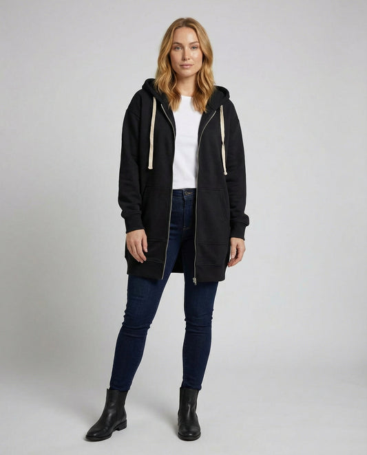 Heidi-Mode | Knee-Length Zip-Up Hoodie