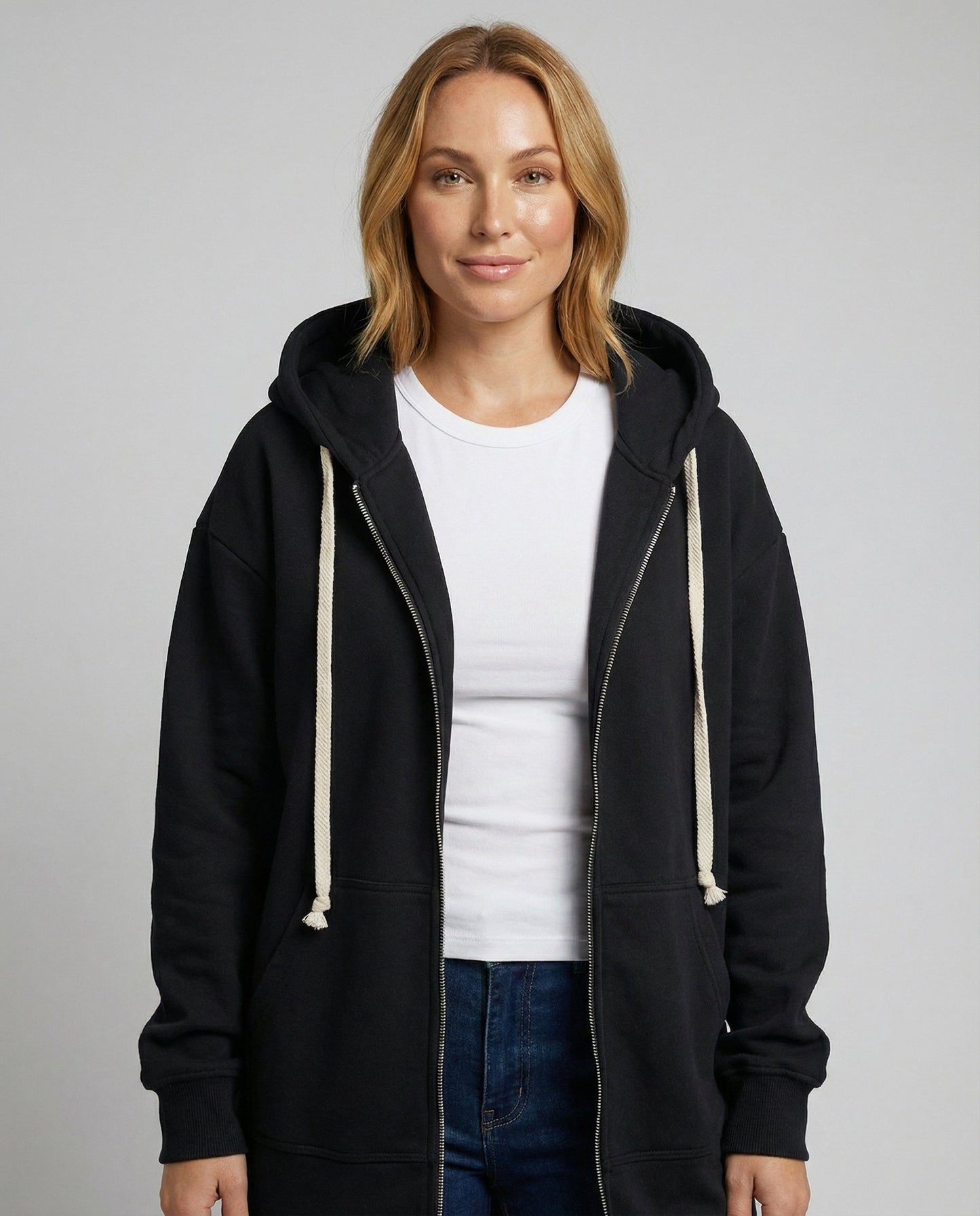 Heidi-Mode | Knee-Length Zip-Up Hoodie