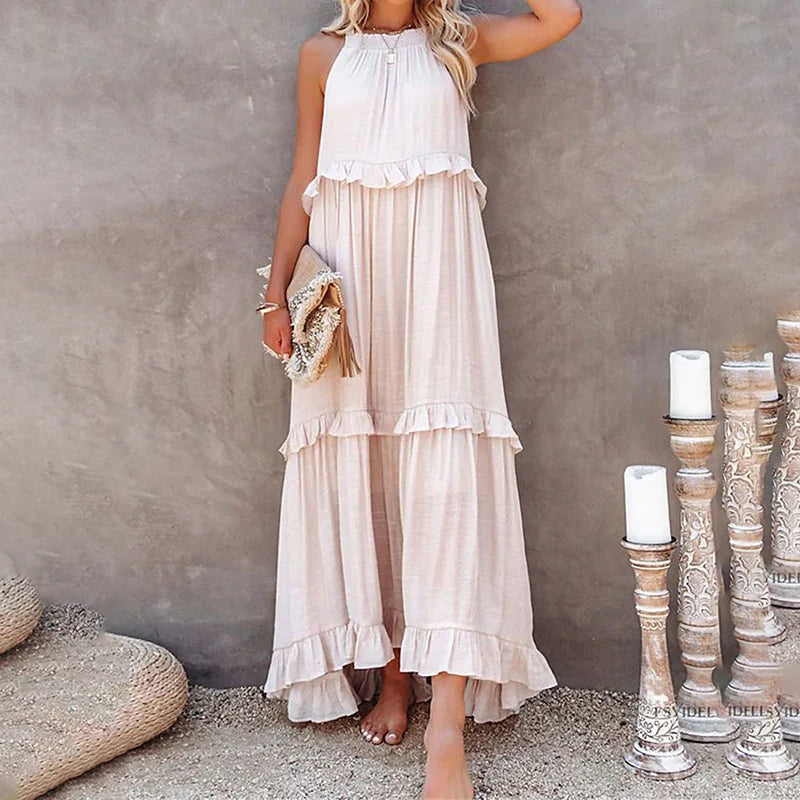 Leau | Halter Ruffle Maxi Dress