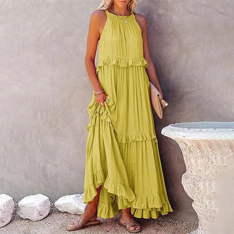 Leau | Halter Ruffle Maxi Dress