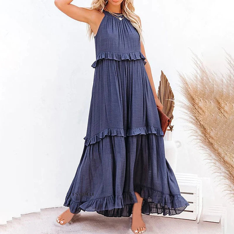 Leau | Halter Ruffle Maxi Dress