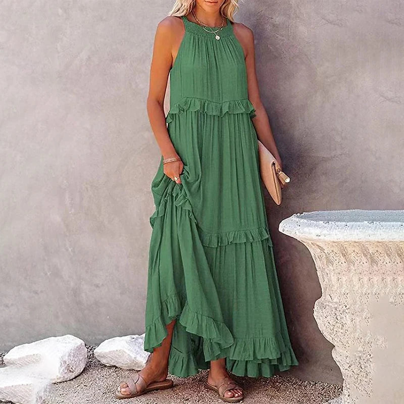 Leau | Halter Ruffle Maxi Dress