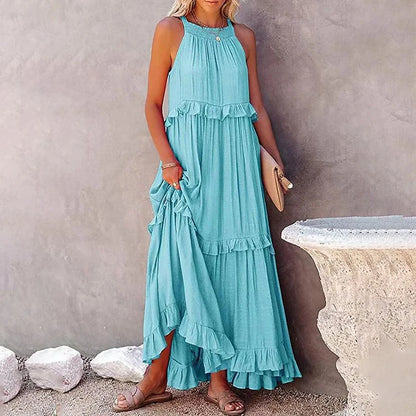 Leau | Halter Ruffle Maxi Dress