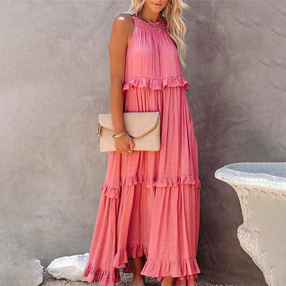 Leau | Halter Ruffle Maxi Dress