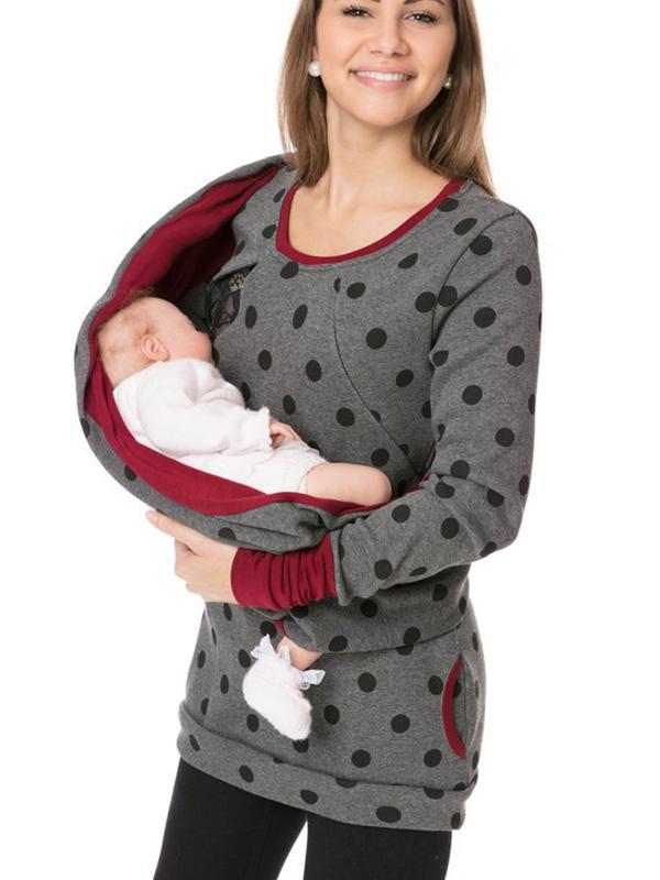 Heidi-Mode Maternity Chaps, Nurse Sweatshirts, Floral Print, Pockets, Zipper, Nursing Clothing