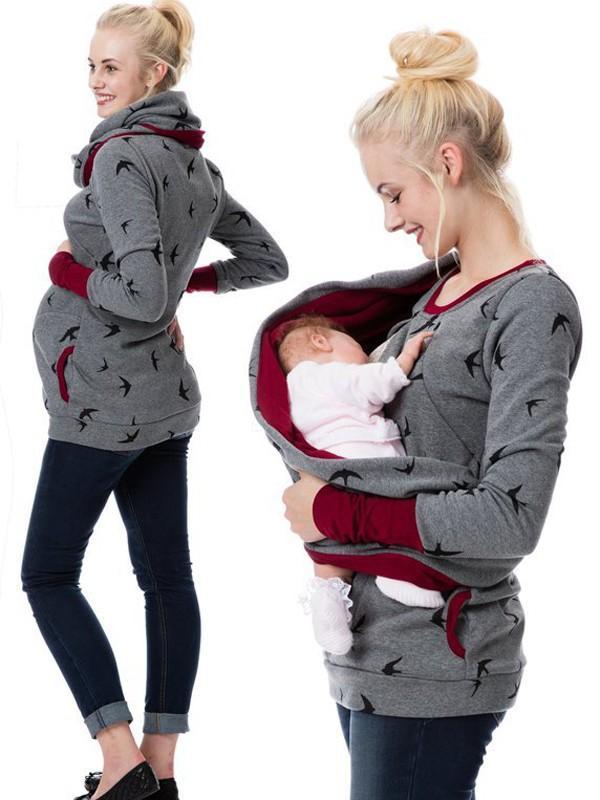 Heidi-Mode Maternity Chaps, Nurse Sweatshirts, Floral Print, Pockets, Zipper, Nursing Clothing