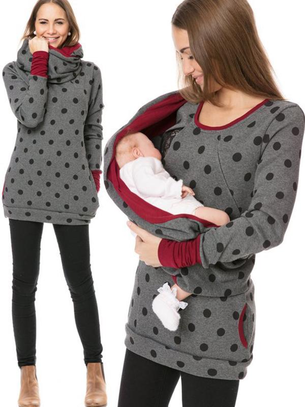 Heidi-Mode Maternity Chaps, Nurse Sweatshirts, Floral Print, Pockets, Zipper, Nursing Clothing