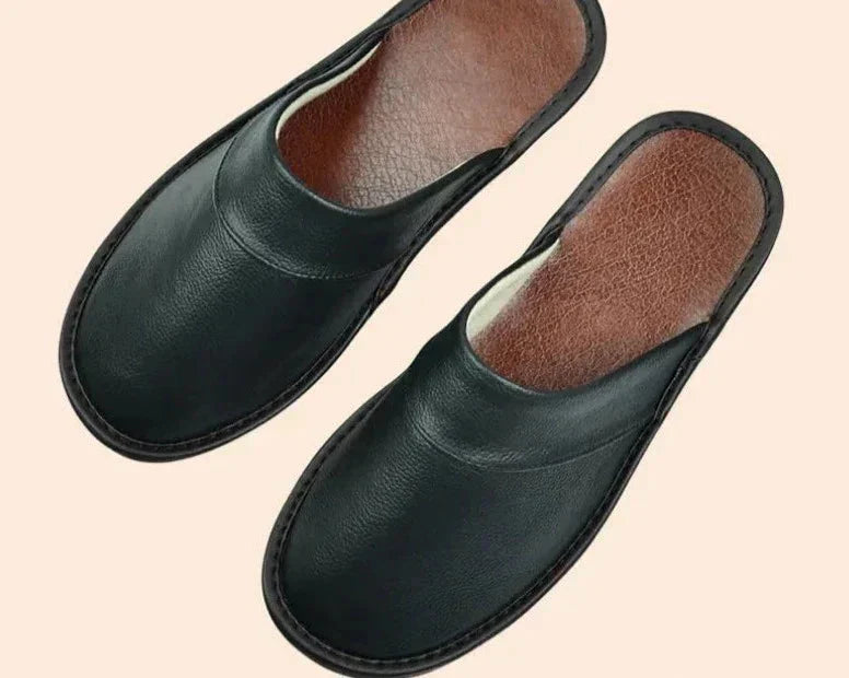 Heidi-Style – Comfortable Men's Slippers Made of Black Cowhide