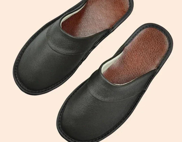 Heidi-Style – Comfortable Men's Slippers Made of Black Cowhide